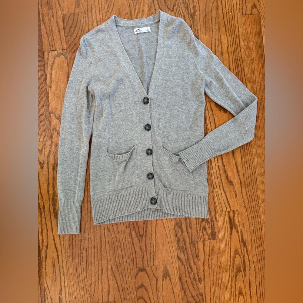 Hollister Light Gray Button-Up Cardigan